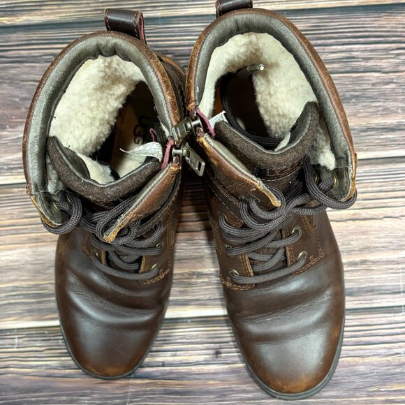 Ugg Women's Kesey Waterproof Brown Leather Lace Up Strap Boots Size 6.5 - Picture 7 of 8